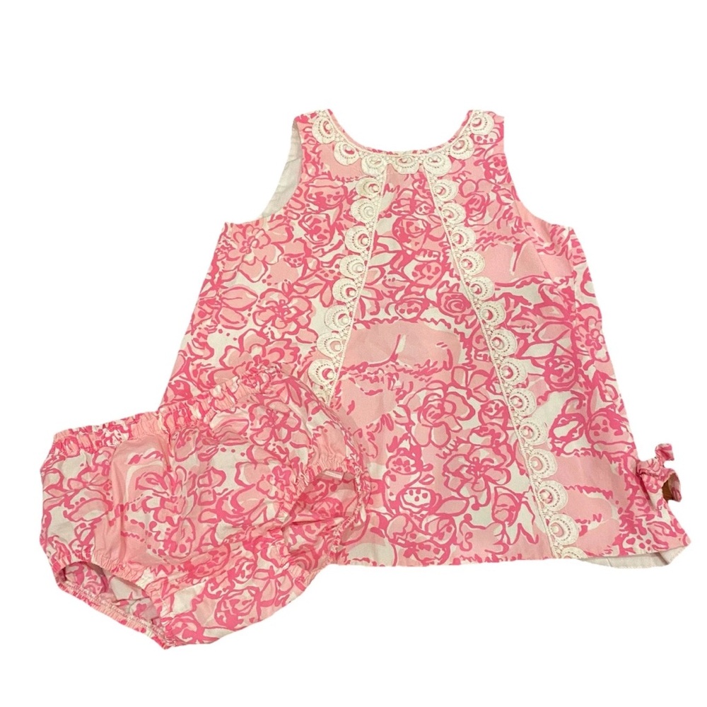 Lilly Pulitzer Baby Shift Dress Pink Fox 100% Cotton 18-24 Bubble Romper